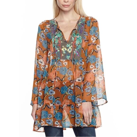 New Aratta Silent Journey Size XS Beautifully Detailed Long Sleeve Tunic Boho - Picture 1 of 13